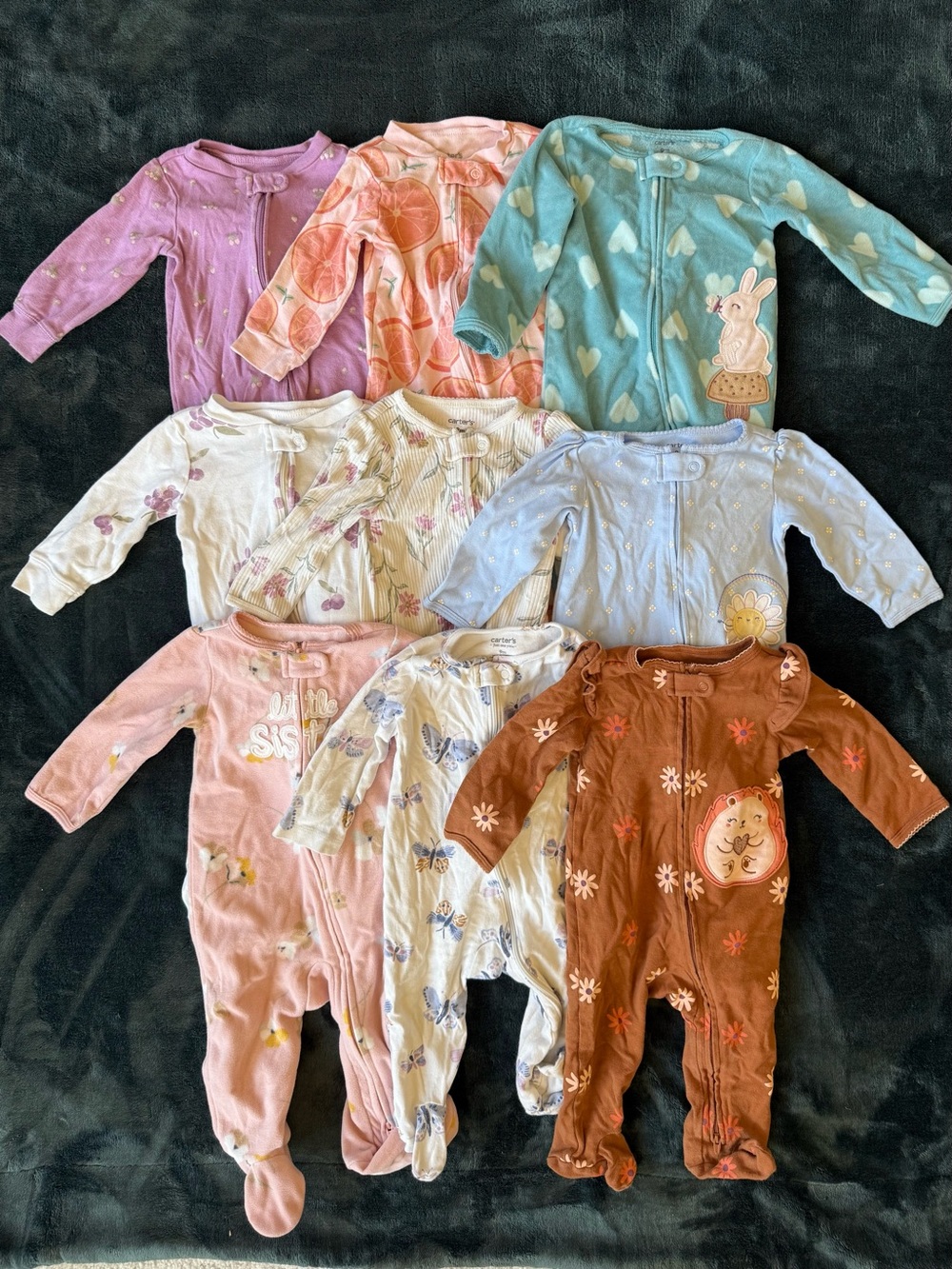 9 Carter's Baby Girls Mixed Print Footed One-Piece Sleepers Size 9 Months